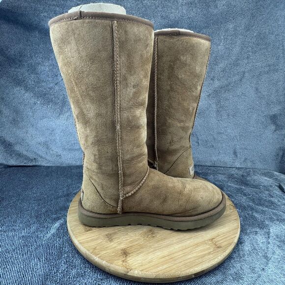 UGG Classic Tall II Boots Womens Size 8 Chestnut Suede Sheepskin Shearling Warm - Picture 7 of 12